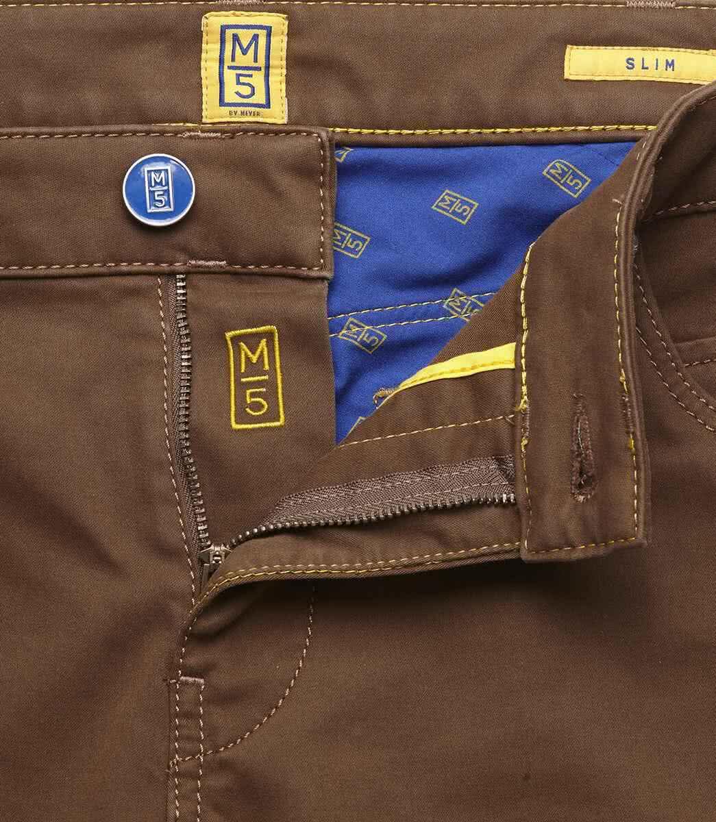 Meyer M5 Slim Fit 5‑Pocket Broek – Bruin-89% katoen, 8% elastomultiester, 3% elastaan-HEREN BROEKEN-Bruin