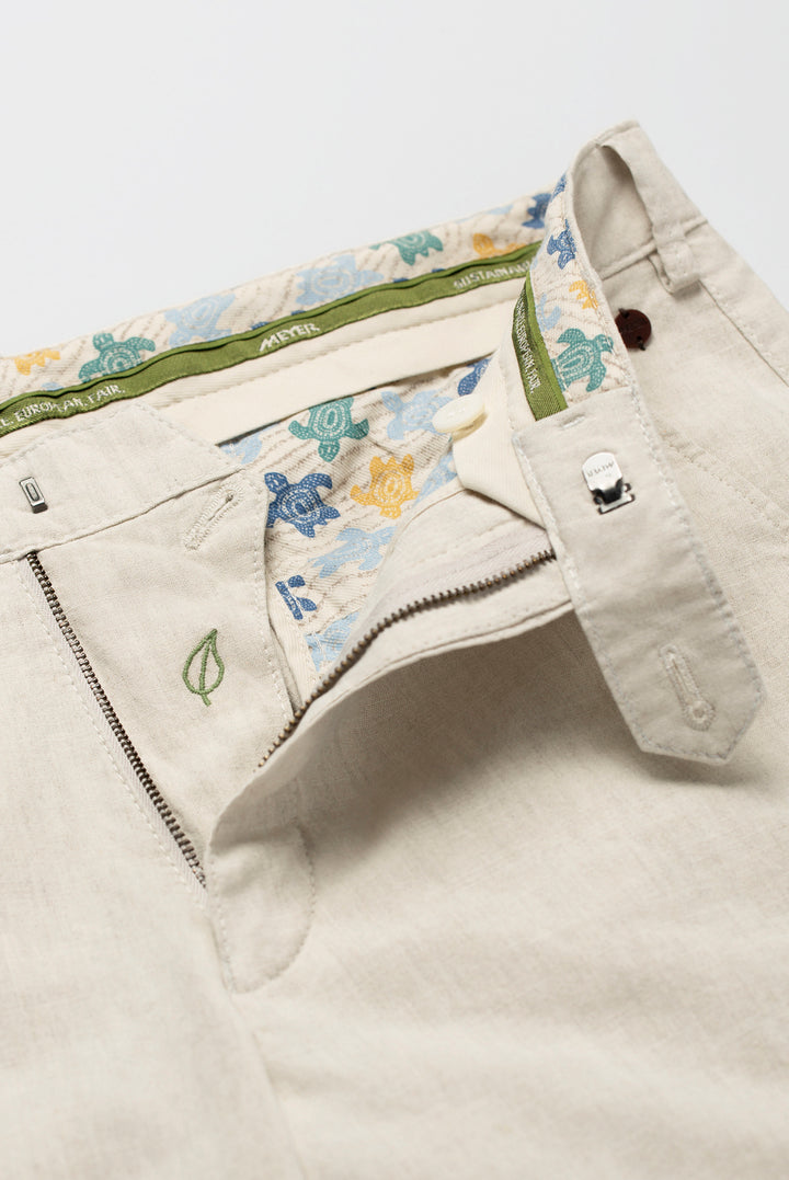 Meyer Roma Chino 1-3020  – Beige-53% linnen, 45% katoen, 2% elastaan-HEREN BROEKEN-Beige