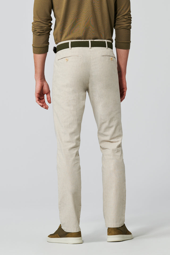 Meyer Roma Chino 1-3020  – Beige-53% linnen, 45% katoen, 2% elastaan-HEREN BROEKEN-Beige