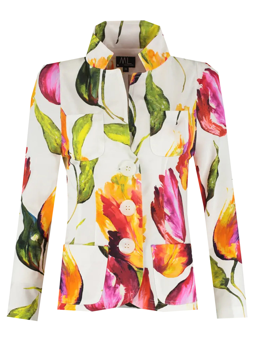 ML Collections Cooper Blazer 70510 – Bloemenprint-85% viscose, 15% elastaan-DAMES BLAZERS & JASJES-Oranje