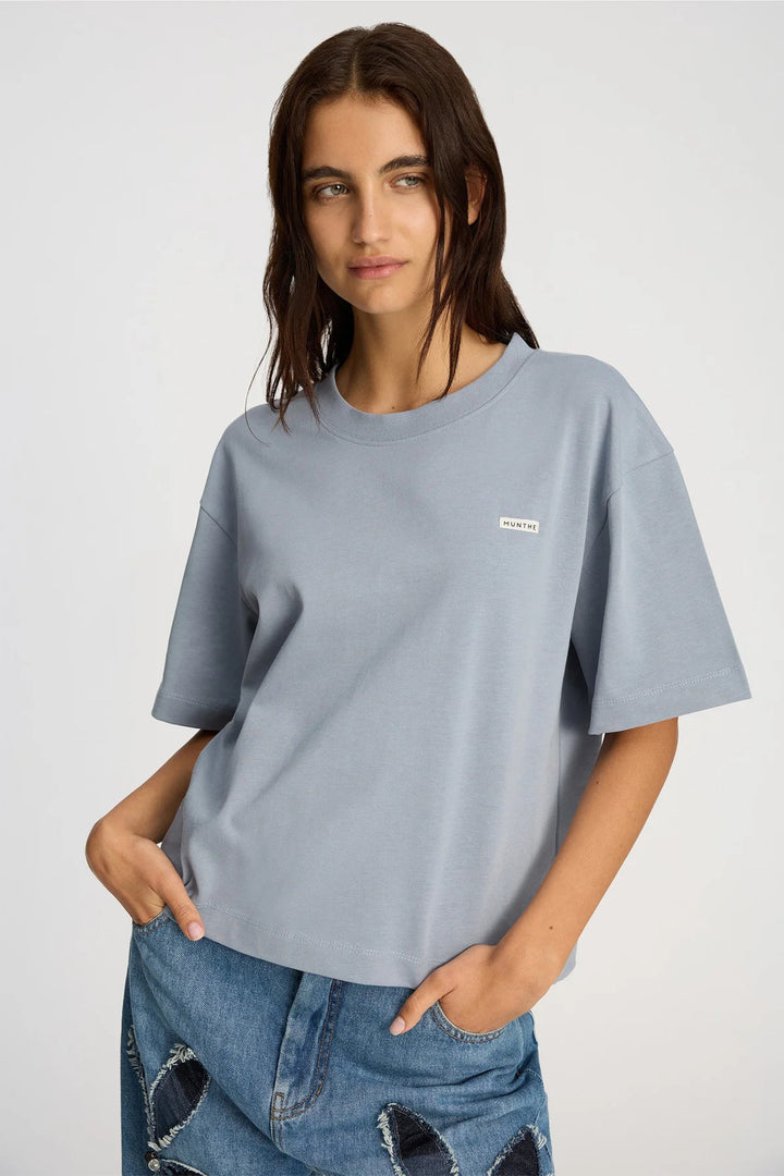 Munthe Bellamy T‑Shirt Korte Mouw – Blauw-100% katoen<br />-DAMES TOPS & BLOUSES-Blauw