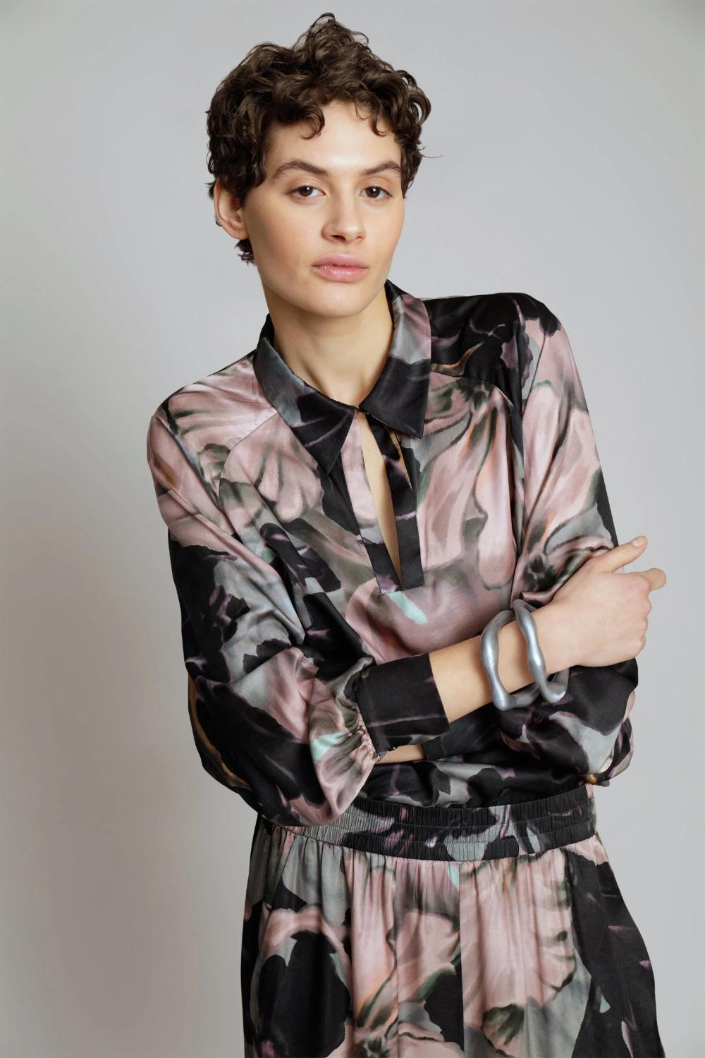 MUNTHE blouse EBONA-65% viskose, 35% zijde-DAMES TOPS & BLOUSES-Roze