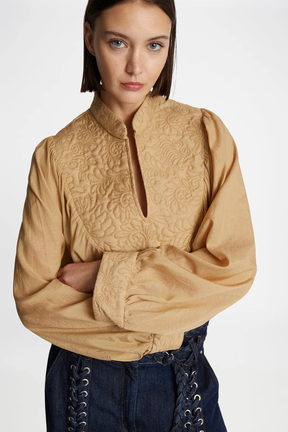 MUNTHE Blouse FRANTZ -55% katoen, 45% viskose-DAMES TOPS & BLOUSES-Beige