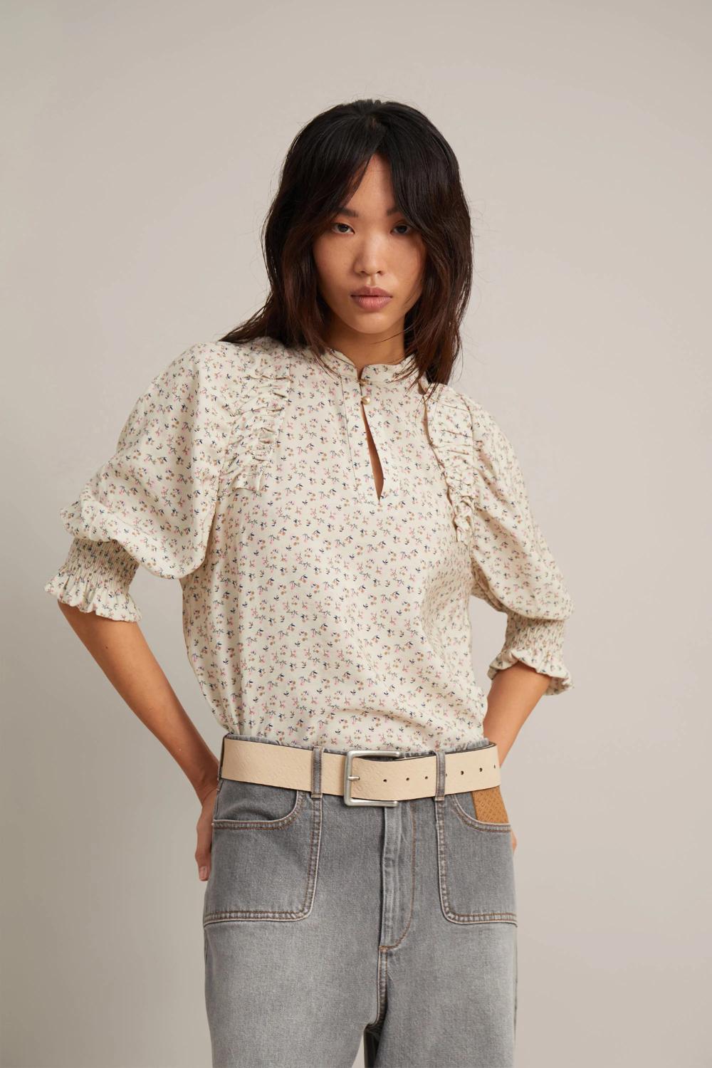 MUNTHE blouse GABUC-84% viskose, 16% polyamide-DAMES TOPS & BLOUSES-Beige