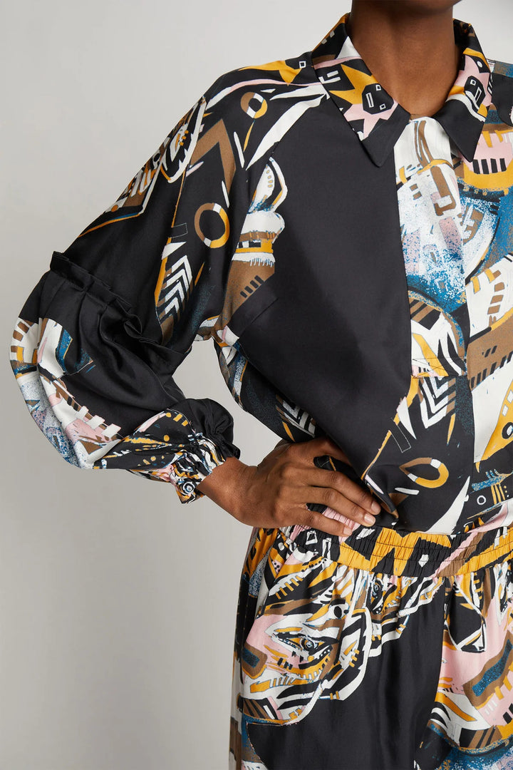 MUNTHE blouse JELIMA-100% Silk-DAMES TOPS & BLOUSES-Zwart