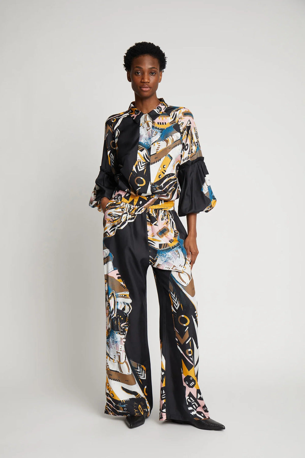 MUNTHE blouse JELIMA-100% Silk-DAMES TOPS & BLOUSES-Zwart