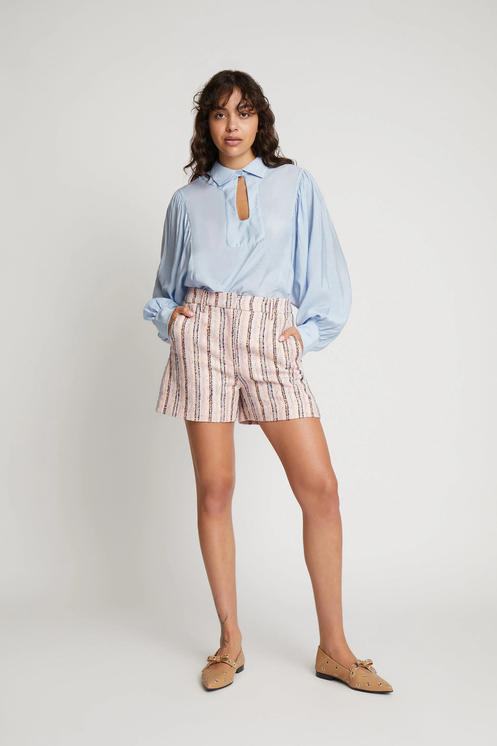 MUNTHE blouse SHELLCU-82% Viscose / 18% Polyamide-DAMES TOPS & BLOUSES-Blauw