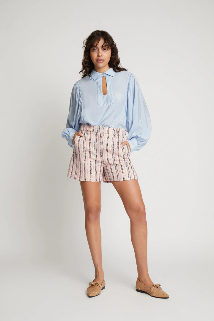 MUNTHE blouse SHELLCU-82% Viscose / 18% Polyamide-DAMES TOPS & BLOUSES-Blauw