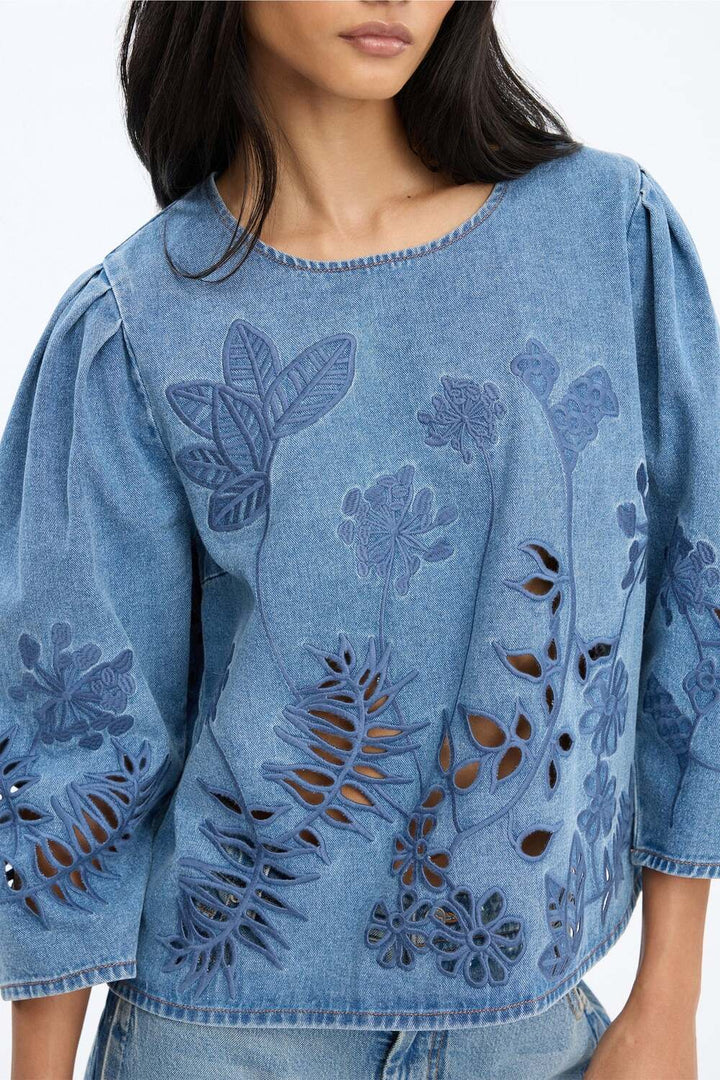 Munthe Bramble Top – Blauw-100% katoen-DAMES TOPS & BLOUSES-Blauw