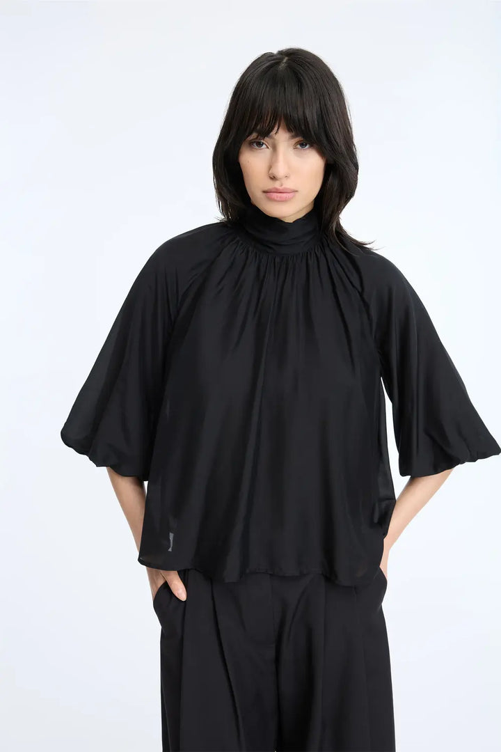 MUNTHE Calyppa Blouse – Zwart-80% viscose, 20% zijde-DAMES TOPS & BLOUSES-Zwart