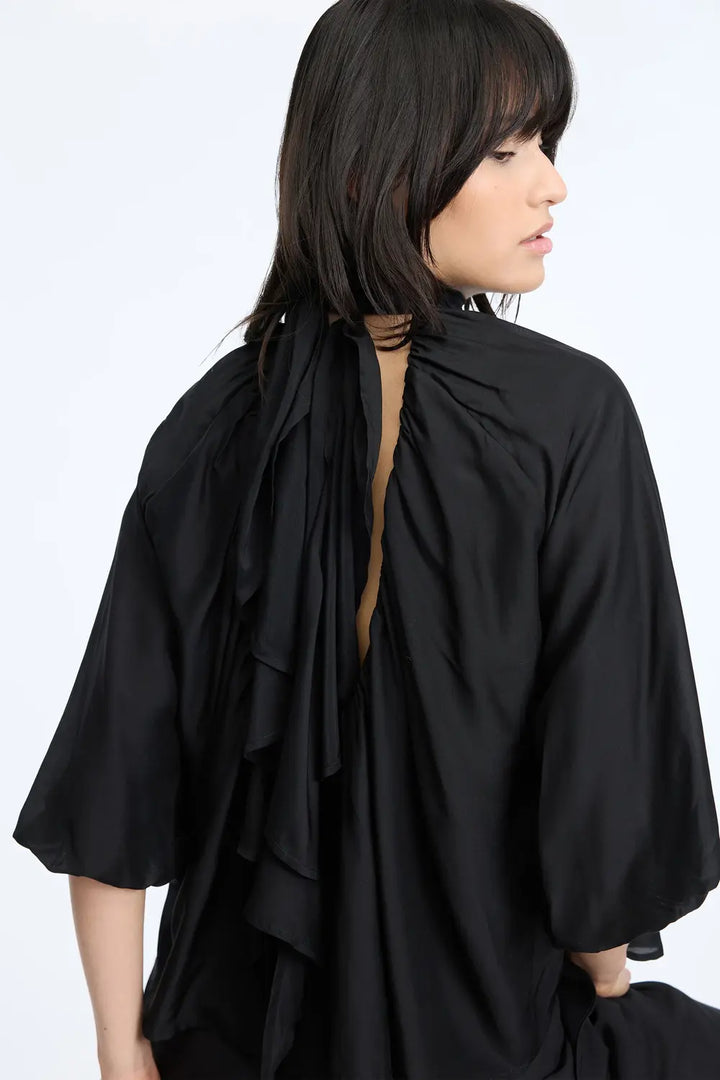 MUNTHE Calyppa Blouse – Zwart-80% viscose, 20% zijde-DAMES TOPS & BLOUSES-Zwart