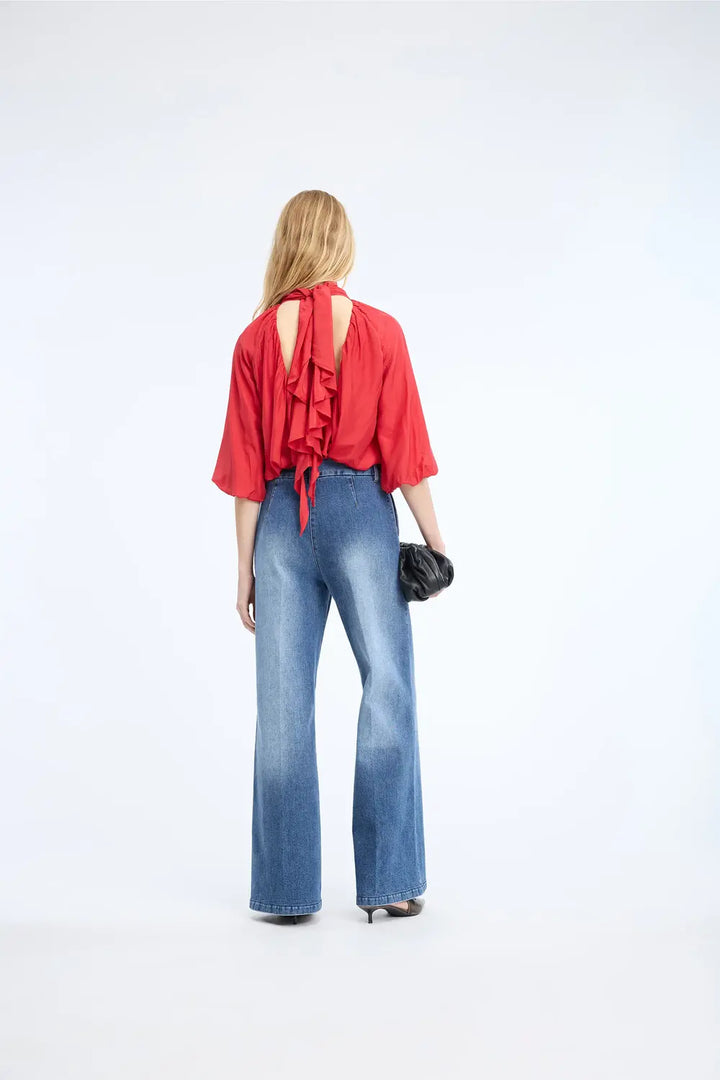 MUNTHE Calyppa Top – Rood-80% viscose, 20% zijde-DAMES TOPS & BLOUSES-Rood