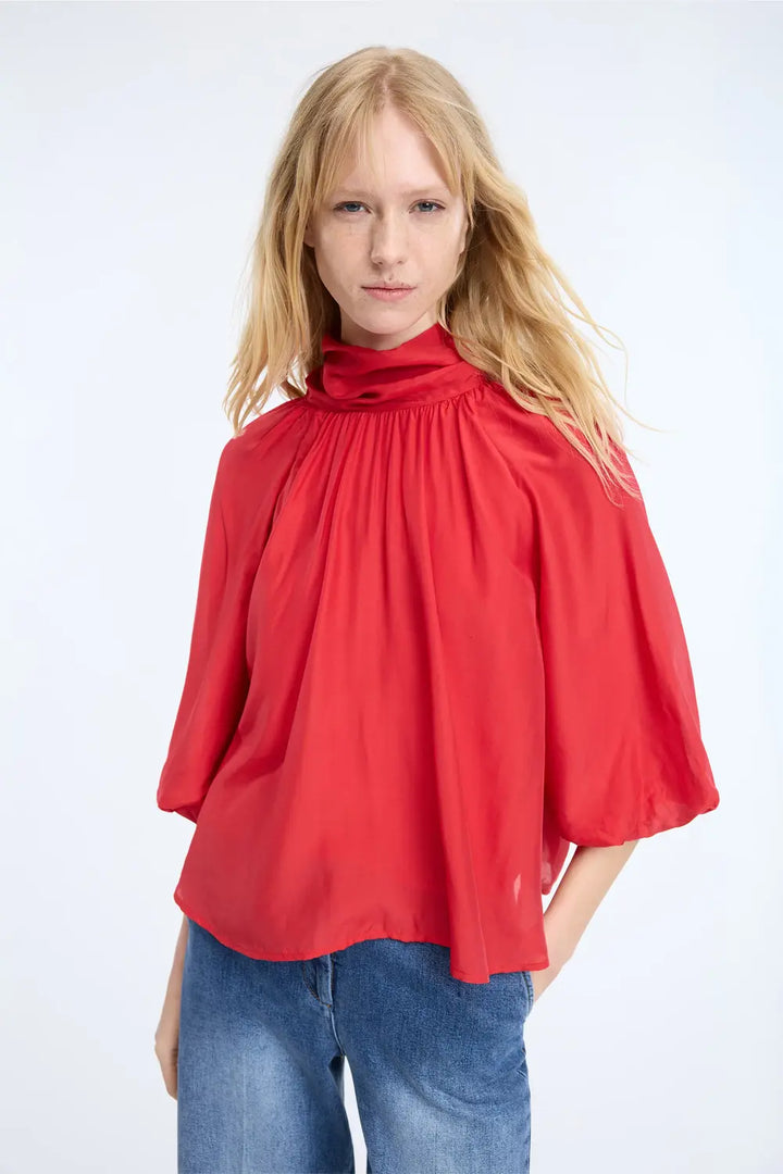 MUNTHE Calyppa Top – Rood-80% viscose, 20% zijde-DAMES TOPS & BLOUSES-Rood