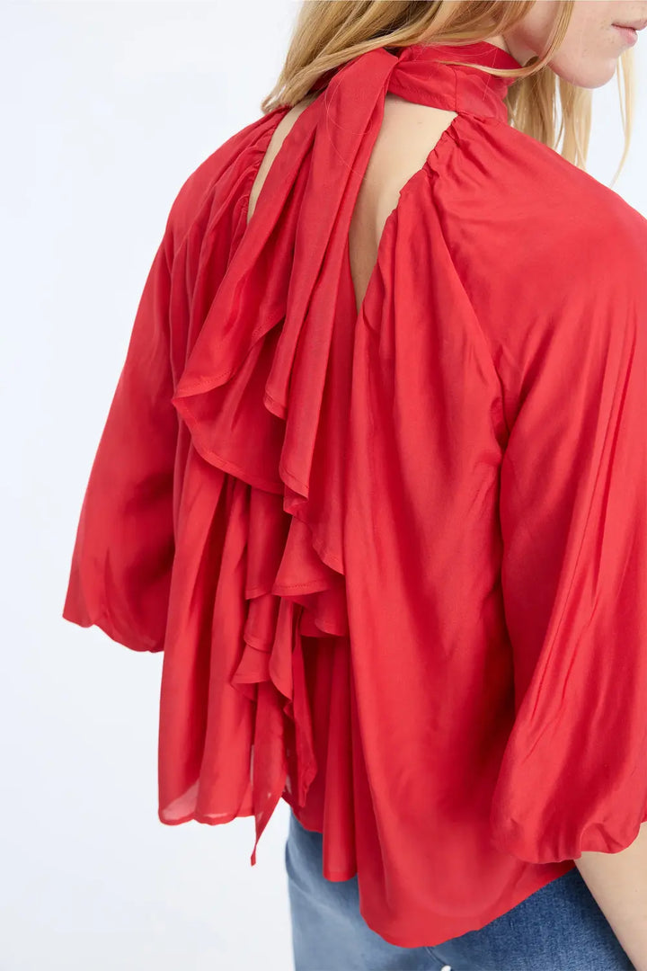 MUNTHE Calyppa Top – Rood-80% viscose, 20% zijde-DAMES TOPS & BLOUSES-Rood