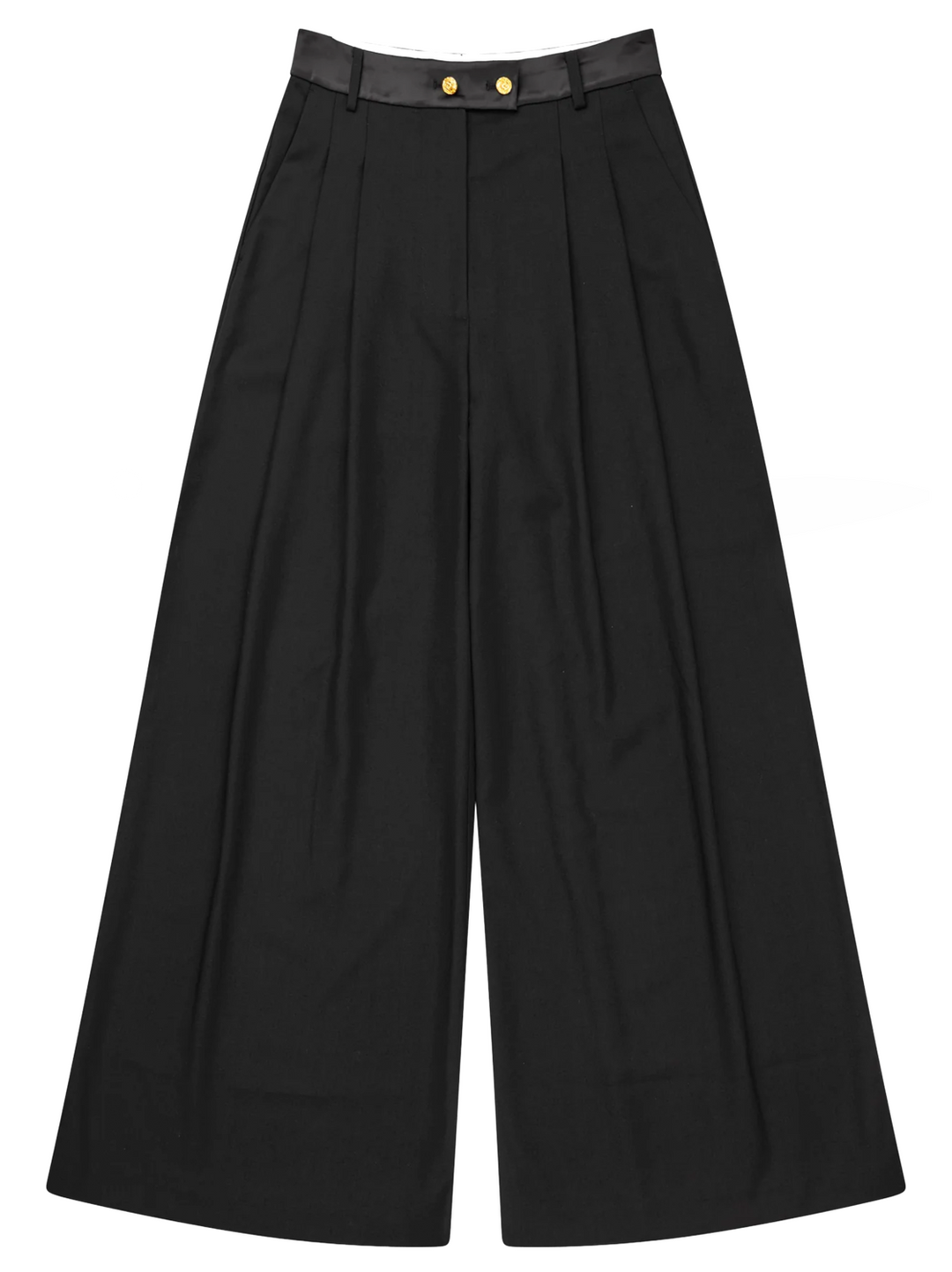 MUNTHE Charmy Wide Leg Pantalon – Zwart-80% polyester, 20% katoen-DAMES BROEKEN-Zwart