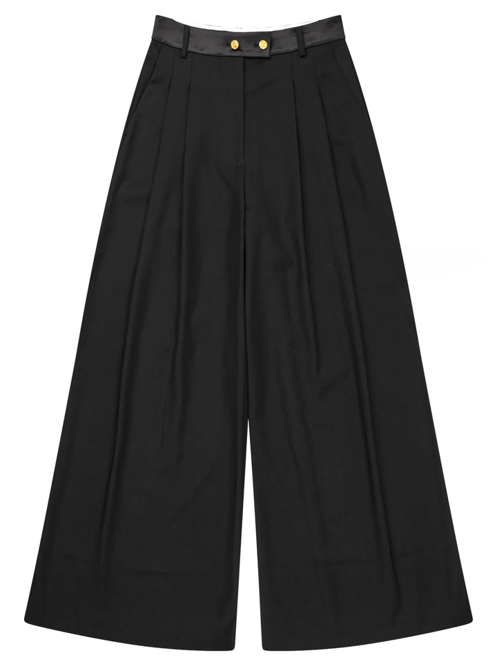 MUNTHE Charmy Wide Leg Pantalon – Zwart-80% polyester, 20% katoen-DAMES BROEKEN-Zwart