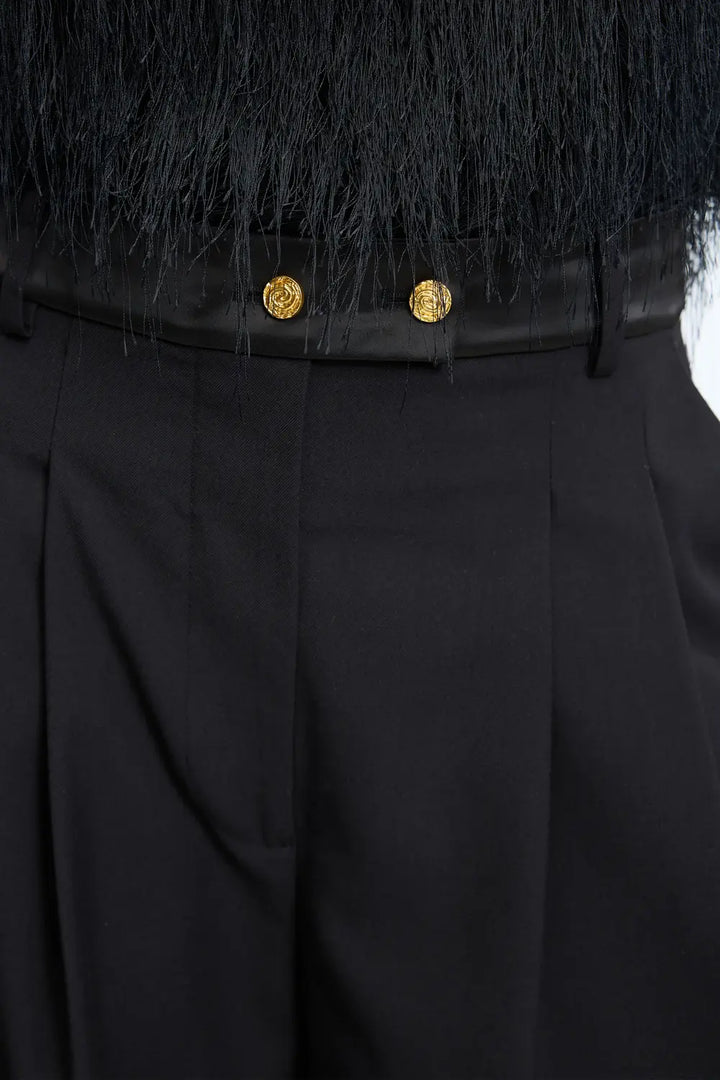 MUNTHE Charmy Wide Leg Pantalon – Zwart-80% polyester, 20% katoen-DAMES BROEKEN-Zwart
