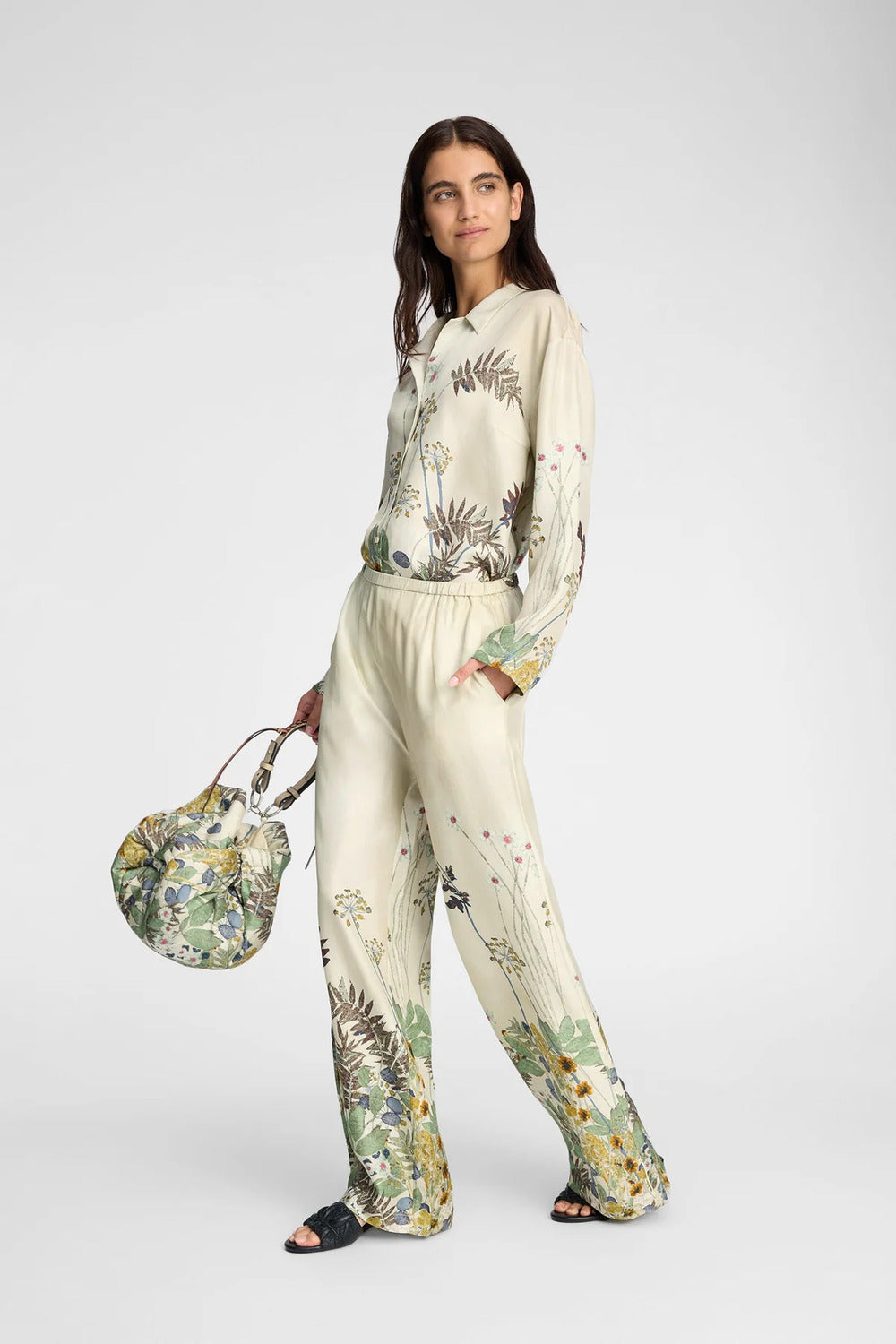 Munthe Fabert Pantalon – Creme-100% zijde-DAMES BROEKEN-Groen