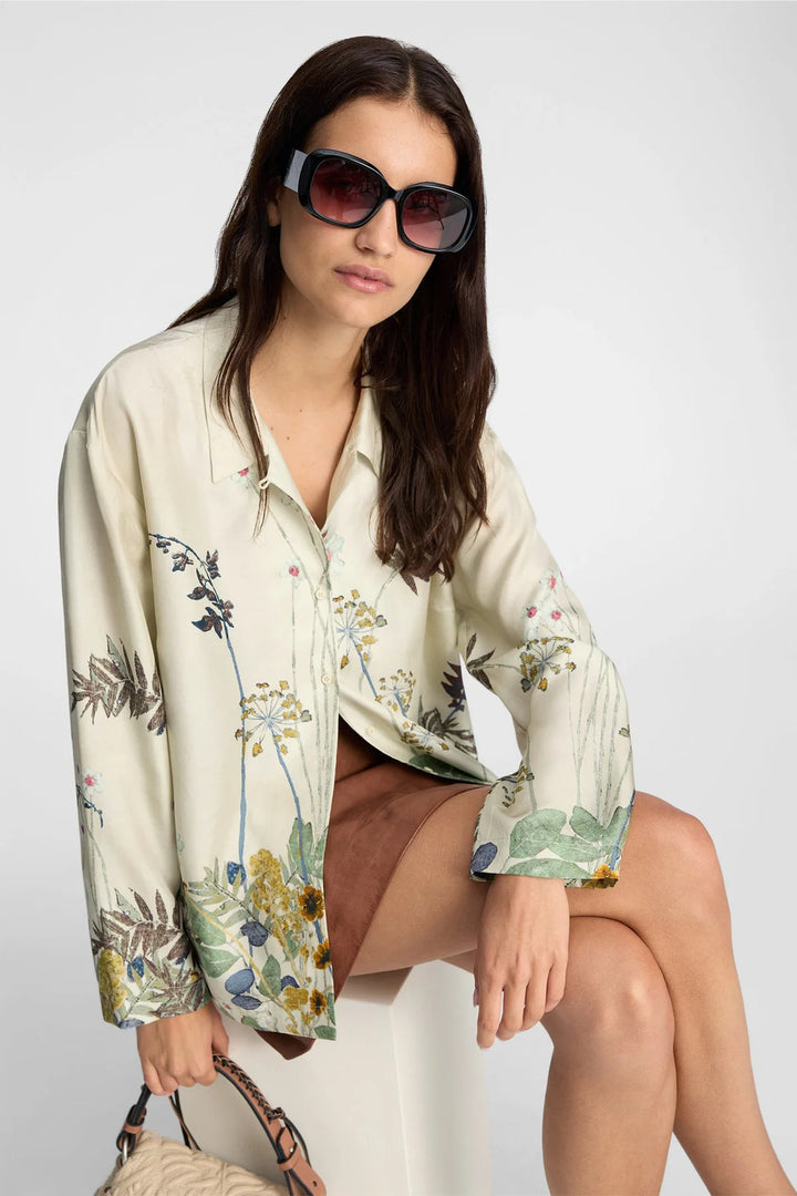 Munthe Faiza Blouse Lange Mouw – Creme-100% zijde-DAMES TOPS & BLOUSES-Groen