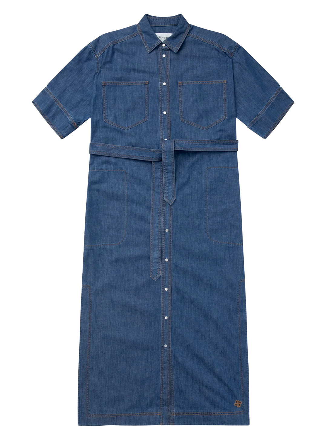 MUNTHE FIA indigo jurk-100% biologisch katoen-DAMES JURKEN-Blauw