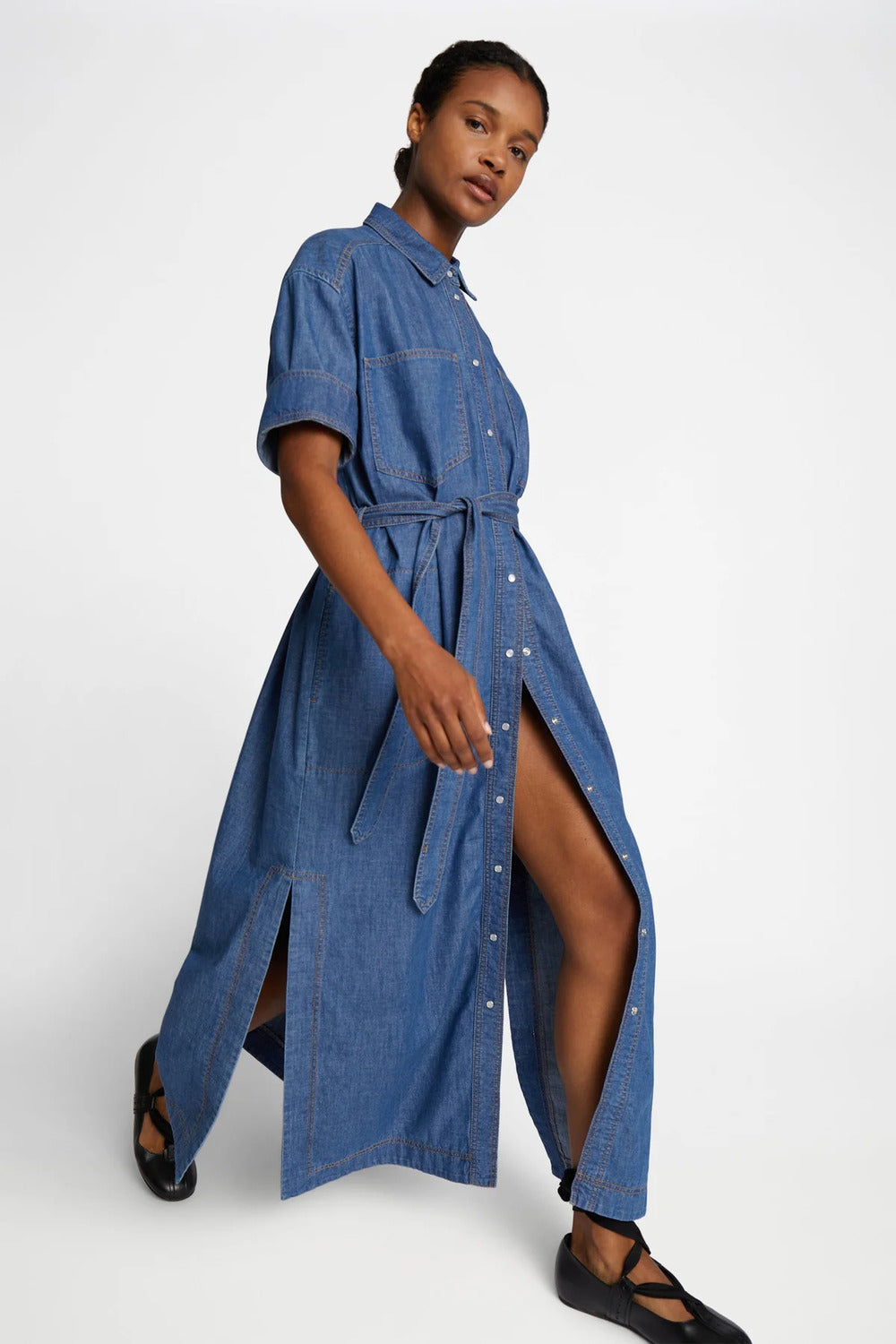 MUNTHE FIA indigo jurk-100% biologisch katoen-DAMES JURKEN-Blauw