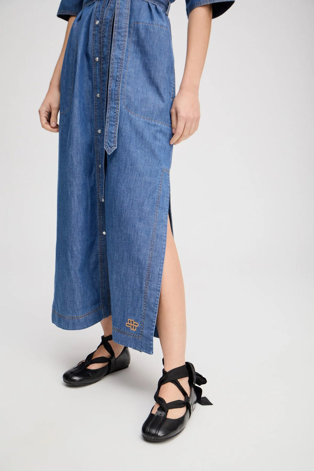 MUNTHE FIA indigo jurk-100% biologisch katoen-DAMES JURKEN-Blauw