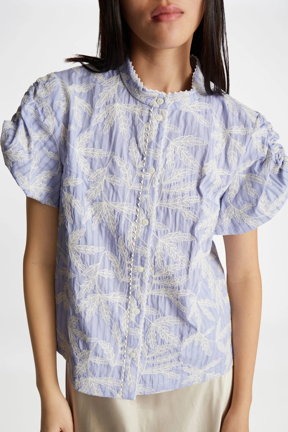 Munthe Fredia Gestreepte Blouse – Lichtblauw-100% katoen-DAMES TOPS & BLOUSES-Blauw