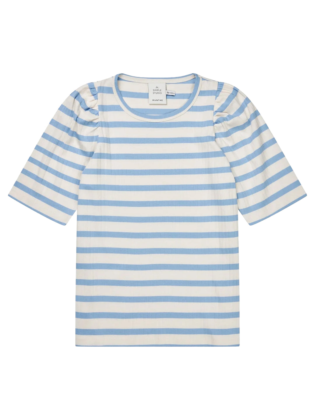 MUNTHE Jikolaz T-shirt – Blauw-100% katoen-DAMES TOPS & BLOUSES-Blauw