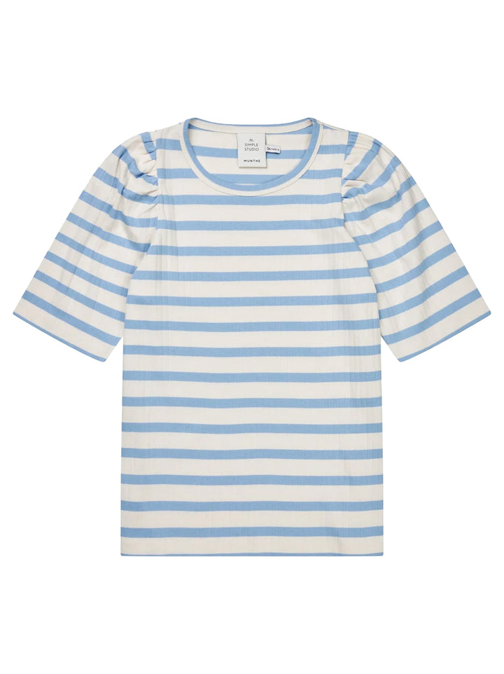 MUNTHE Jikolaz T-shirt – Blauw-100% katoen-DAMES TOPS & BLOUSES-Blauw