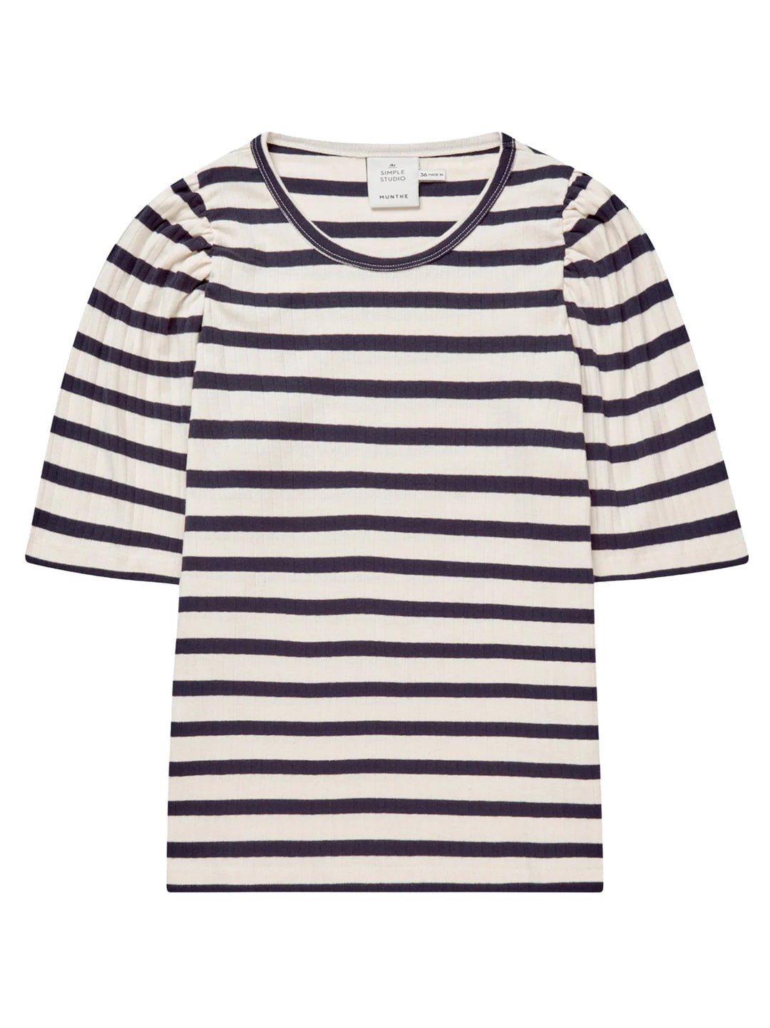 MUNTHE Jikolaz T-shirt – Navy-100% katoen-DAMES TOPS & BLOUSES-Blauw