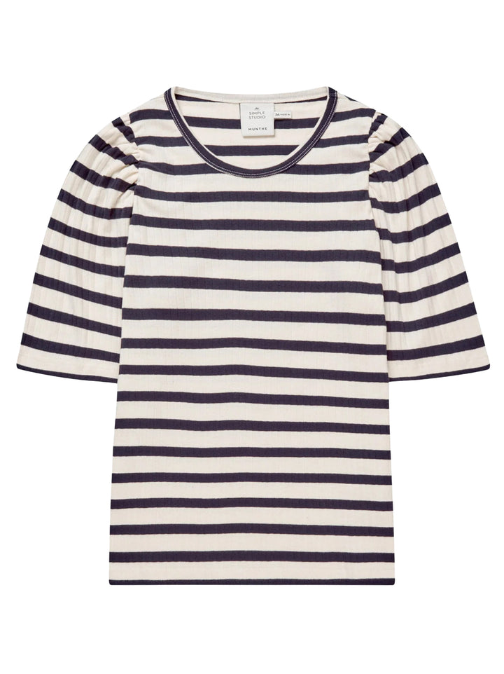MUNTHE Jikolaz T-shirt – Navy-100% katoen-DAMES TOPS & BLOUSES-Blauw