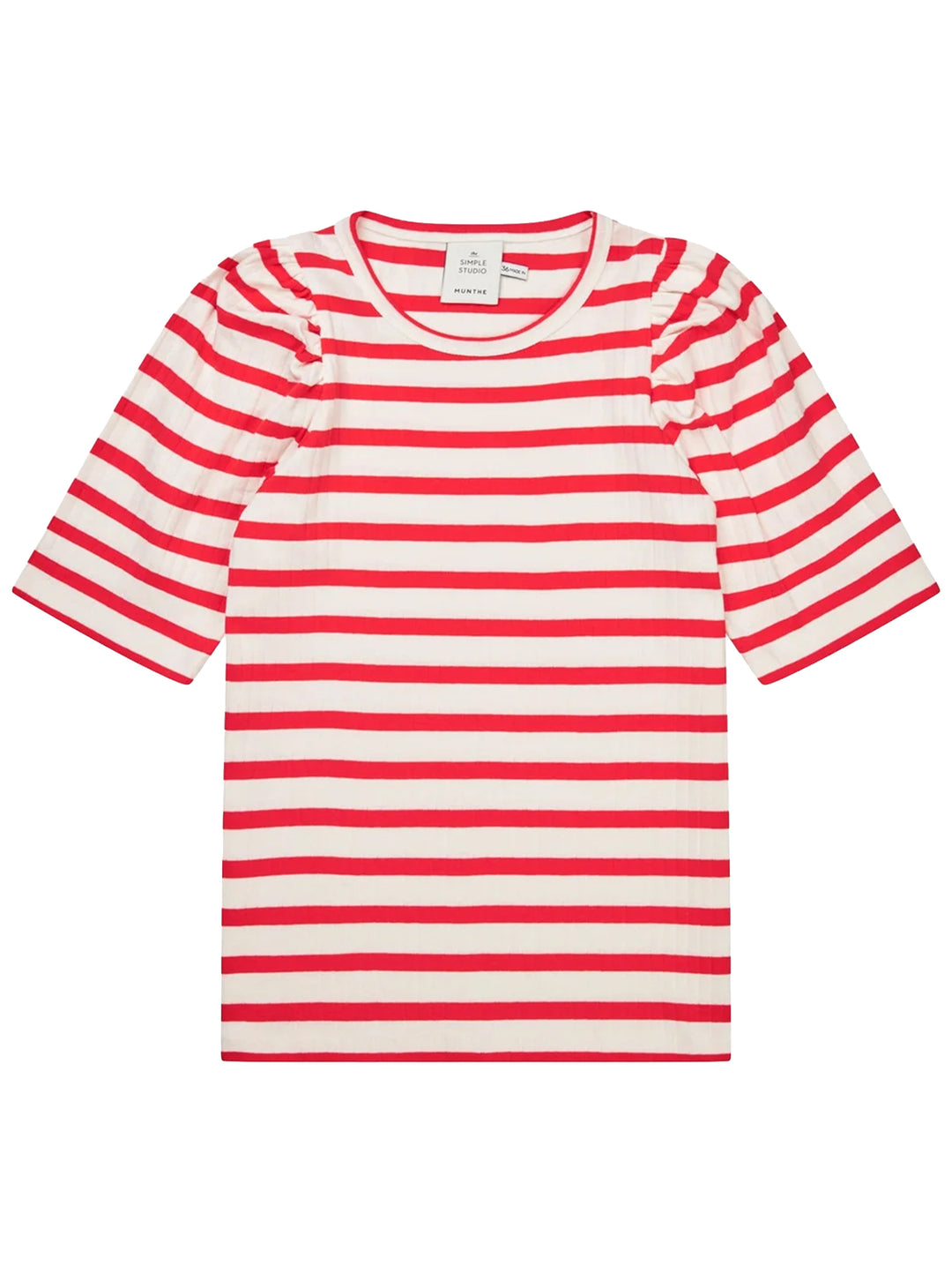 MUNTHE Jikolaz T-shirt – Rood-100% katoen-DAMES TOPS & BLOUSES-Rood
