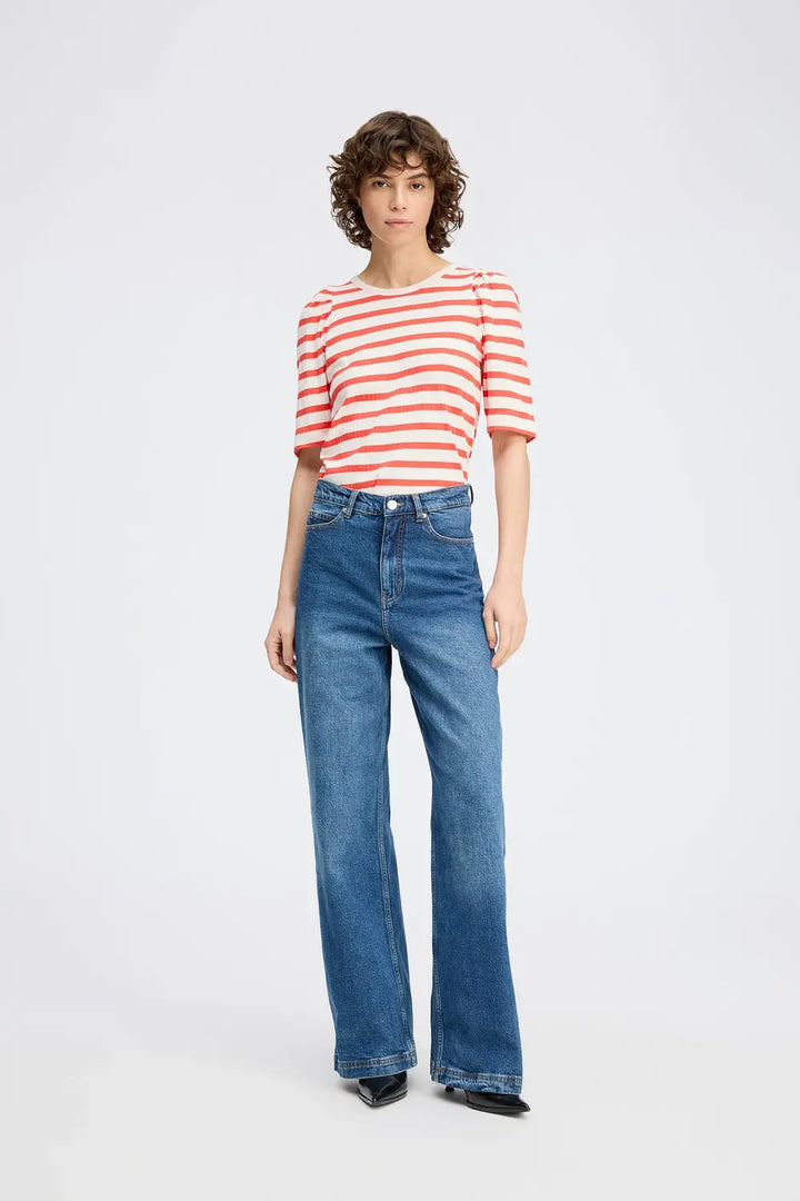 MUNTHE Jikolaz T-shirt – Rood-100% katoen-DAMES TOPS & BLOUSES-Rood