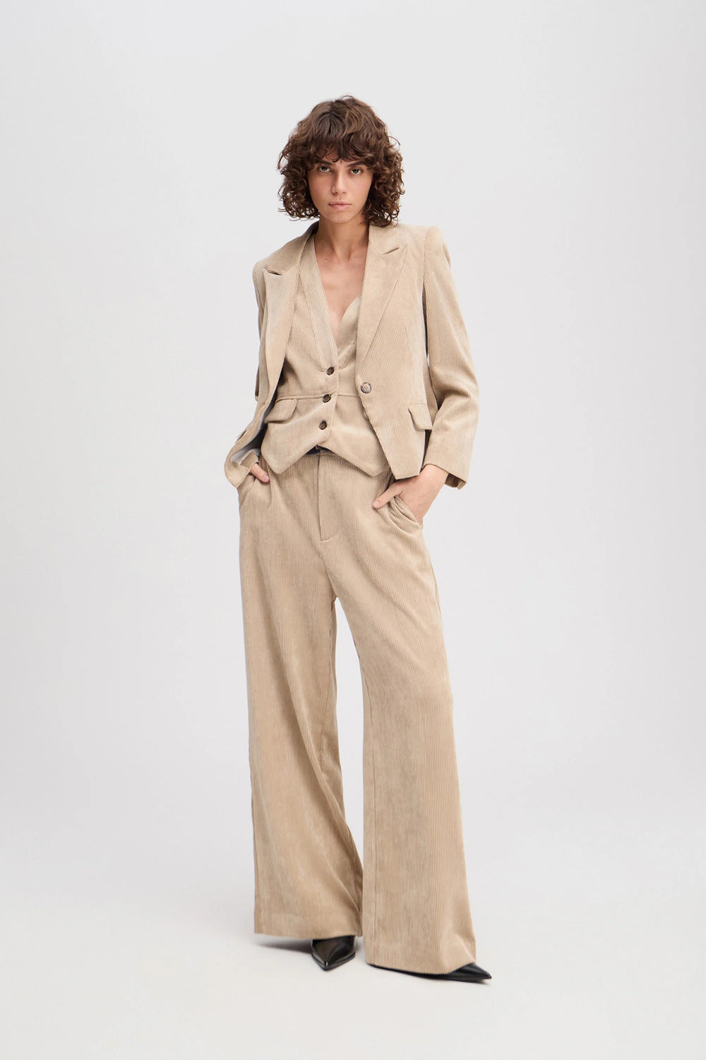 MUNTHE Lelouis Pantalon – Beige-88% polyester, 11% polyamide, 1% elasthaan-DAMES BROEKEN-Beige