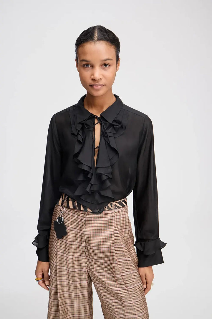 MUNTHE Lesienna Blouse – Zwart-80% viscose, 20% zijde-DAMES TOPS & BLOUSES-Zwart