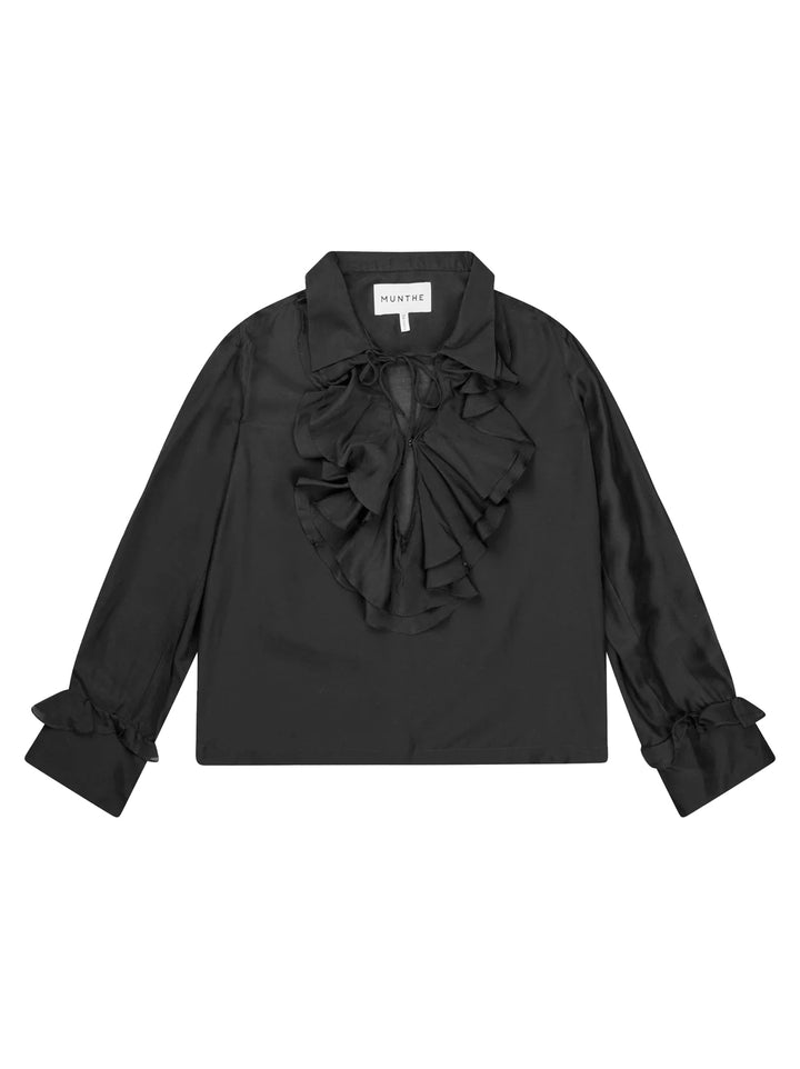 MUNTHE Lesienna Blouse – Zwart-80% viscose, 20% zijde-DAMES TOPS & BLOUSES-Zwart