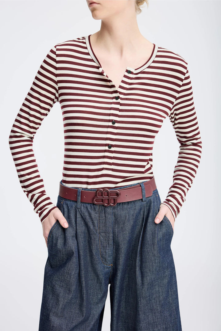 MUNTHE Levoma Longsleeve Top – Bordeaux-80% lyocell, 15% wol, 5% elasthaan-DAMES TOPS & BLOUSES-Rood