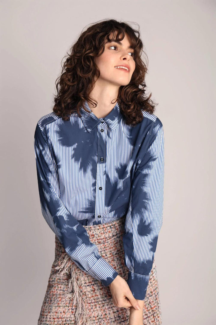 MUNTHE LOLLIA blouse-69% katoen, 28% polyamide, 5% elasthaan-DAMES TOPS & BLOUSES-Blauw