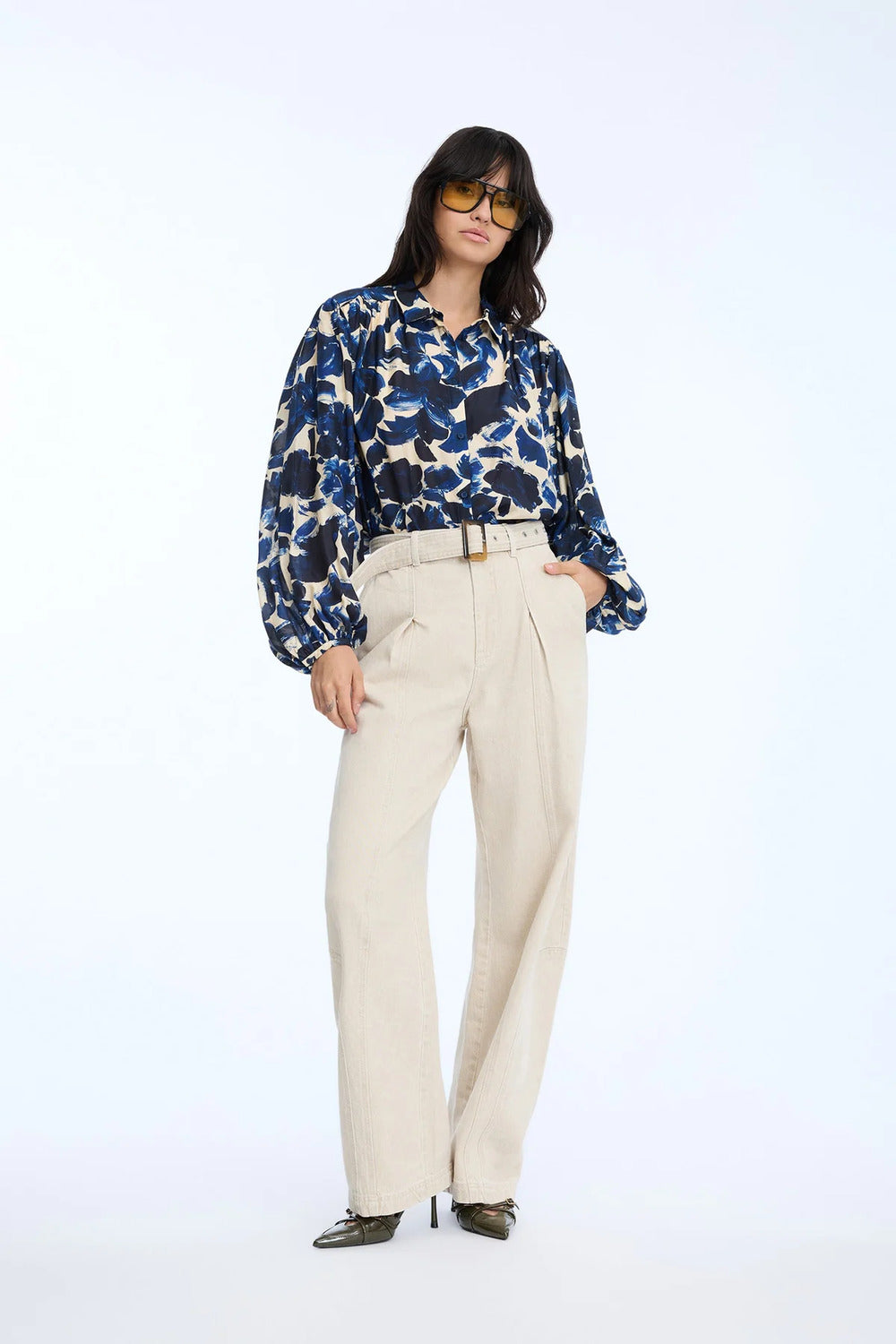 MUNTHE Lynx blouse – Blauw-80% viscose, 20% zijde-DAMES TOPS & BLOUSES-Blauw