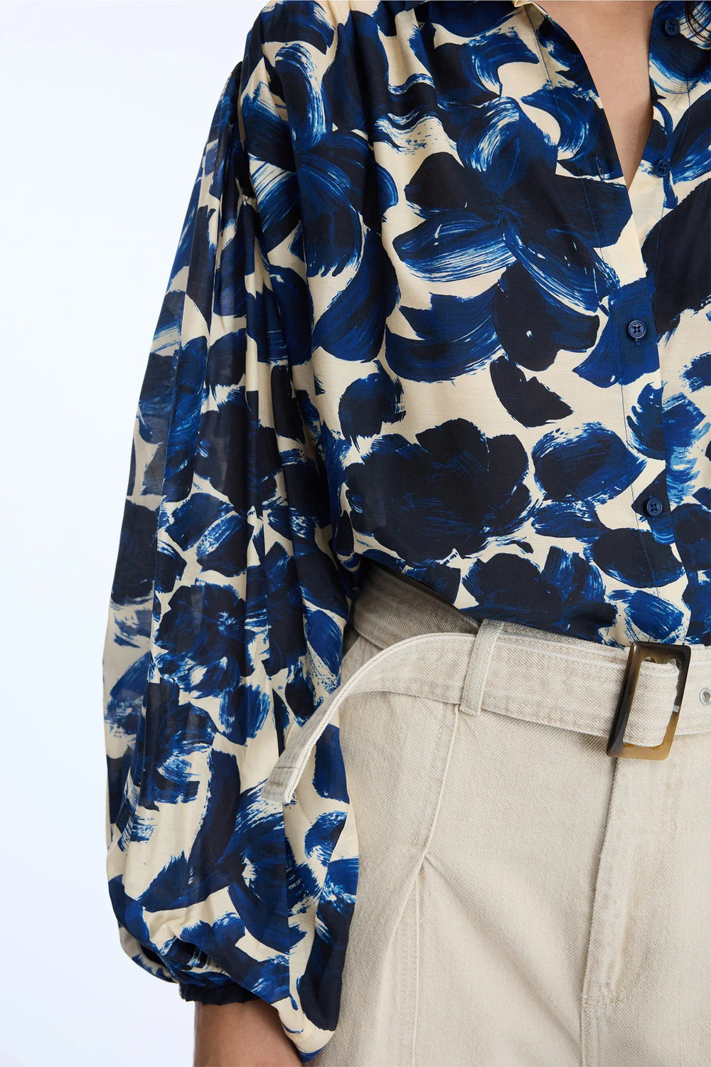 MUNTHE Lynx blouse – Blauw-80% viscose, 20% zijde-DAMES TOPS & BLOUSES-Blauw