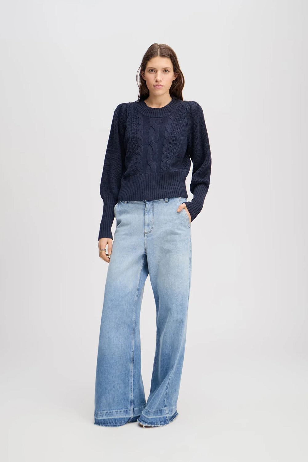 MUNTHE Lysta Trui – Navy-50% katoen, 30% polyacryl, 20% wol-DAMES TRUIEN & VESTEN-Blauw