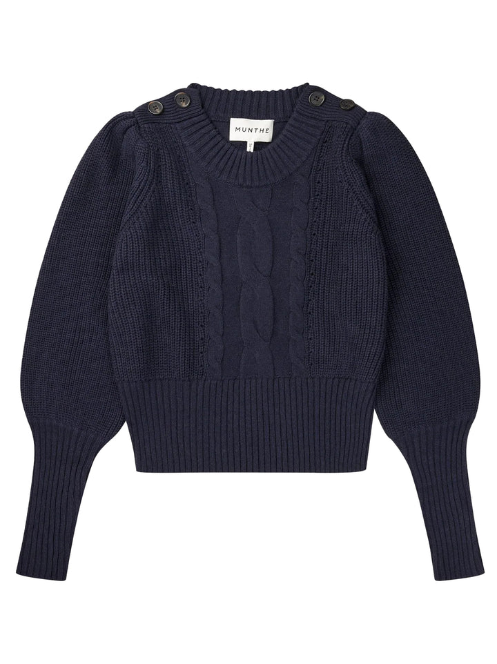 MUNTHE Lysta Trui – Navy-50% katoen, 30% polyacryl, 20% wol-DAMES TRUIEN & VESTEN-Blauw