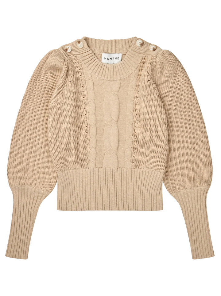 MUNTHE Lysta Trui – Sand-50% katoen, 30% polyacryl, 20% wol-DAMES TRUIEN & VESTEN-Beige