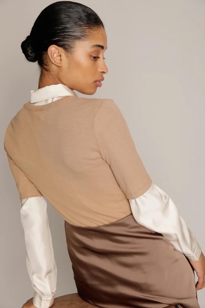 MUNTHE MUTULA T-shirt-95% ecovero, 5% elasthaan-DAMES TOPS & BLOUSES-Beige