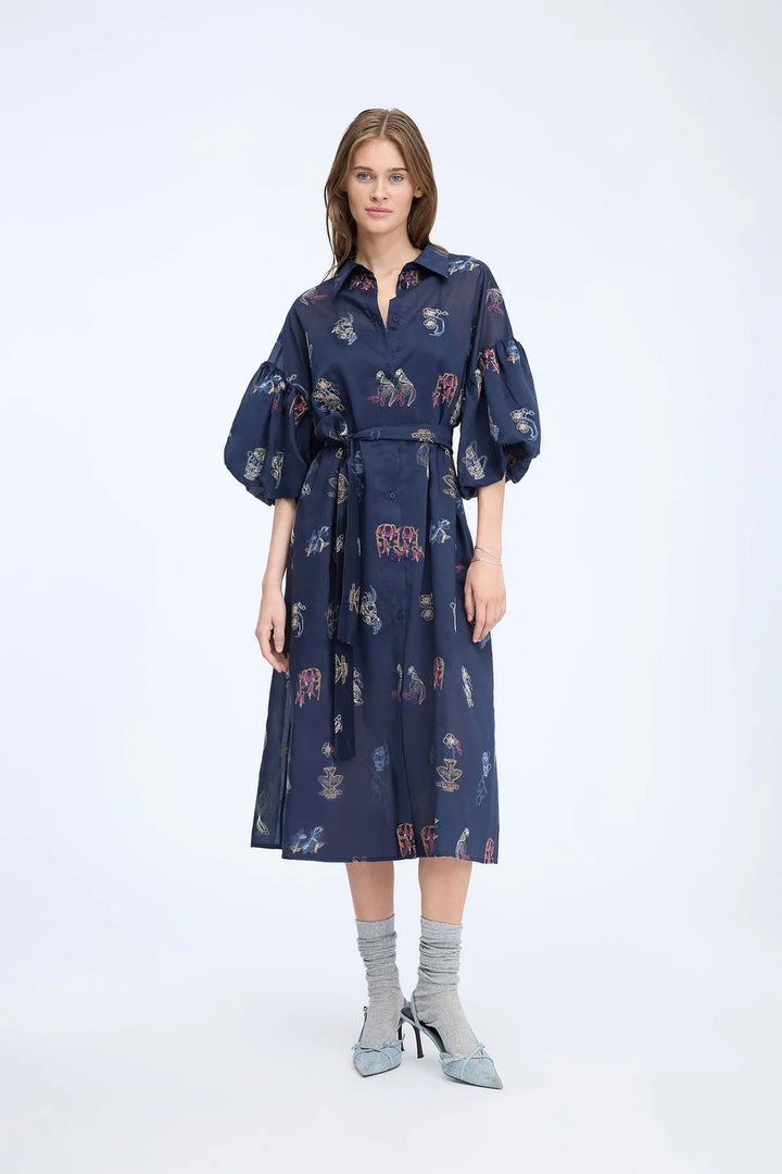 MUNTHE Nalmetto jurk – Blauw-100% polyester-DAMES JURKEN-Blauw