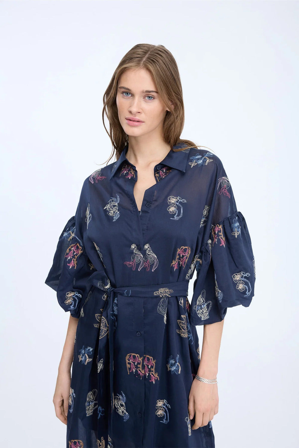 MUNTHE Nalmetto jurk – Blauw-100% polyester-DAMES JURKEN-Blauw