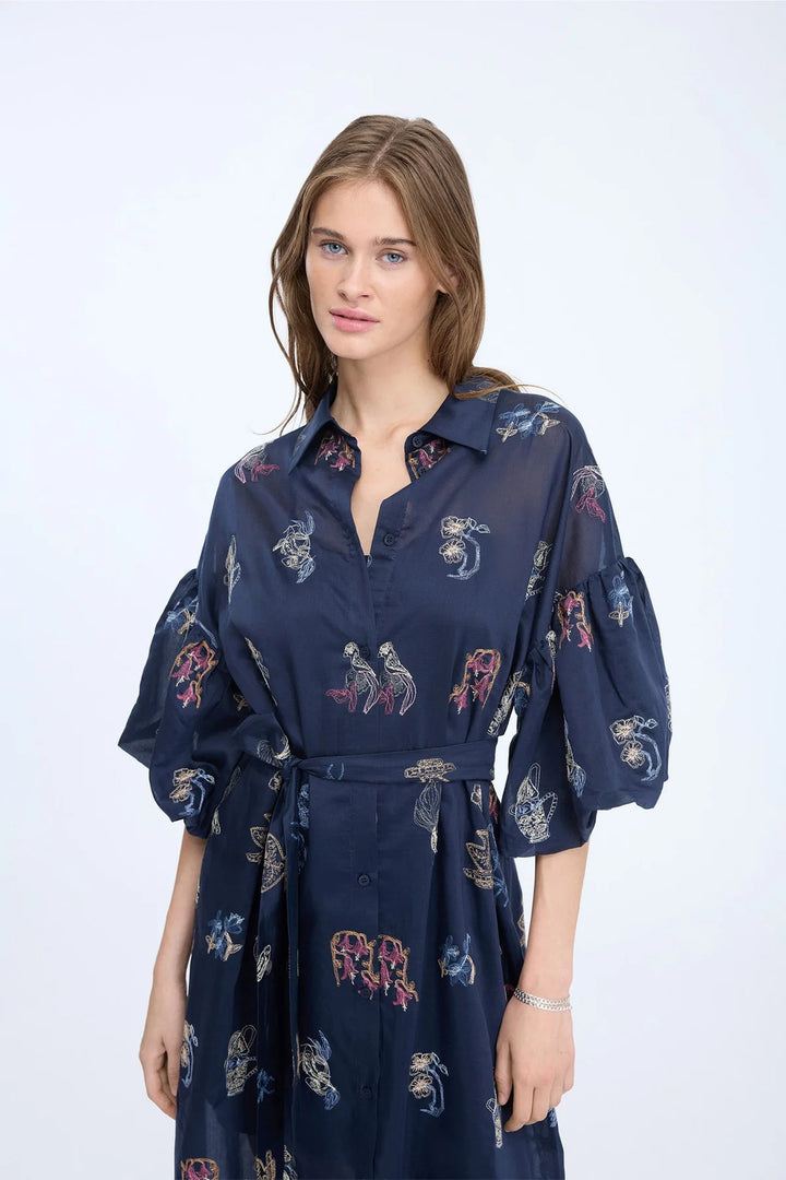 MUNTHE Nalmetto jurk – Blauw-100% polyester-DAMES JURKEN-Blauw