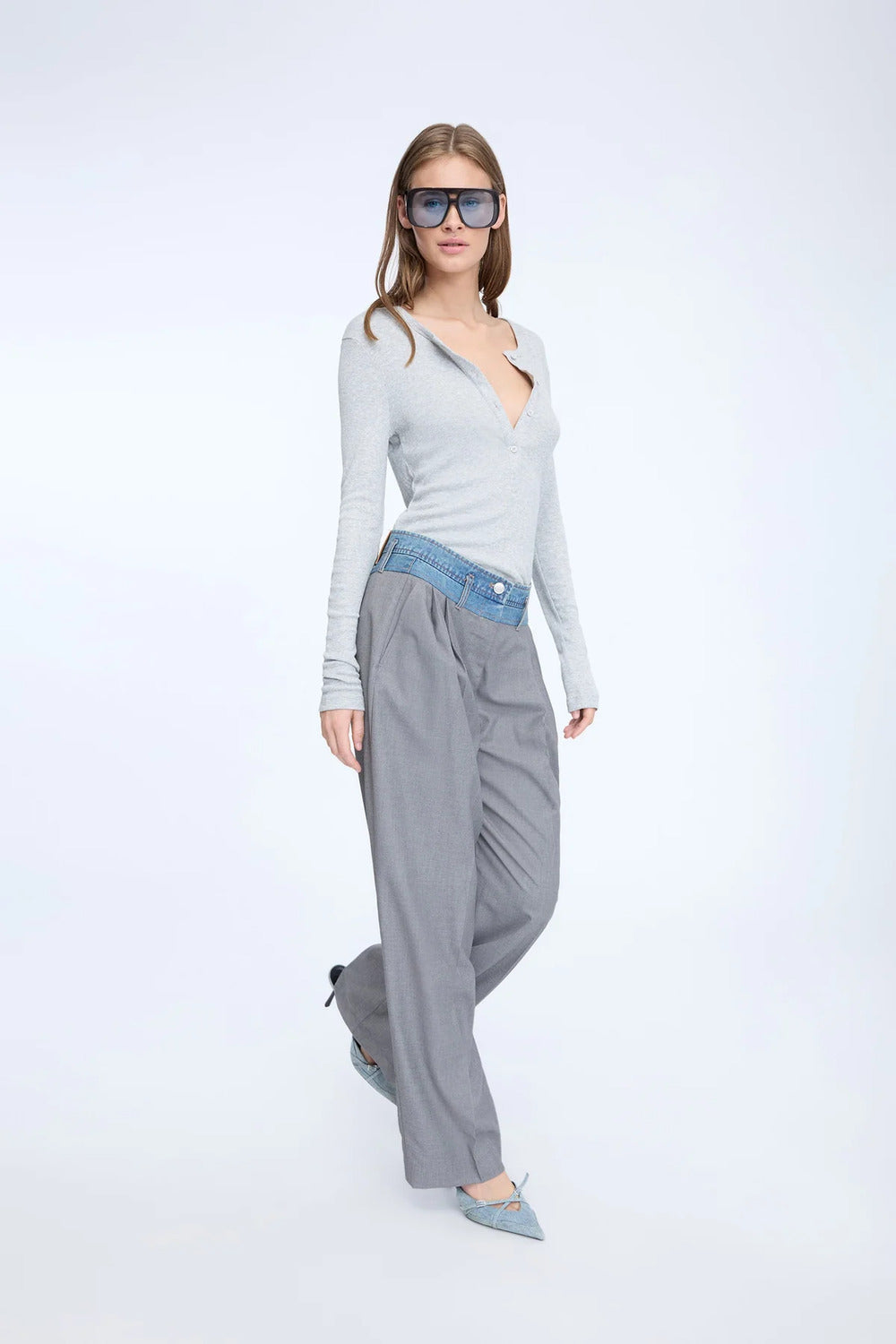 MUNTHE Normay pantalon – Grijs-80% polyester, 20% viscose-DAMES BROEKEN-Grijs
