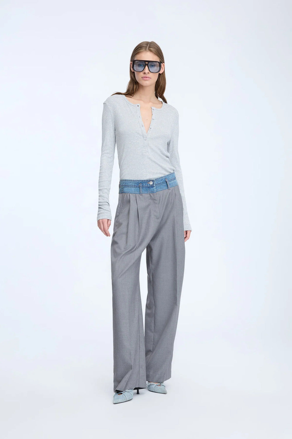 MUNTHE Normay pantalon – Grijs-80% polyester, 20% viscose-DAMES BROEKEN-Grijs