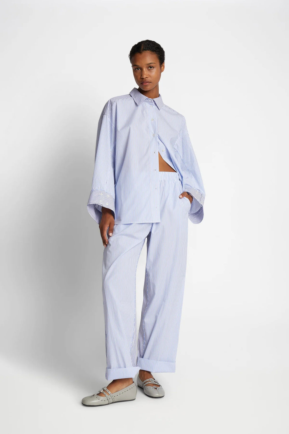 MUNTHE oversized blouse FILBERTO-100% katoen-DAMES TOPS & BLOUSES-Blauw